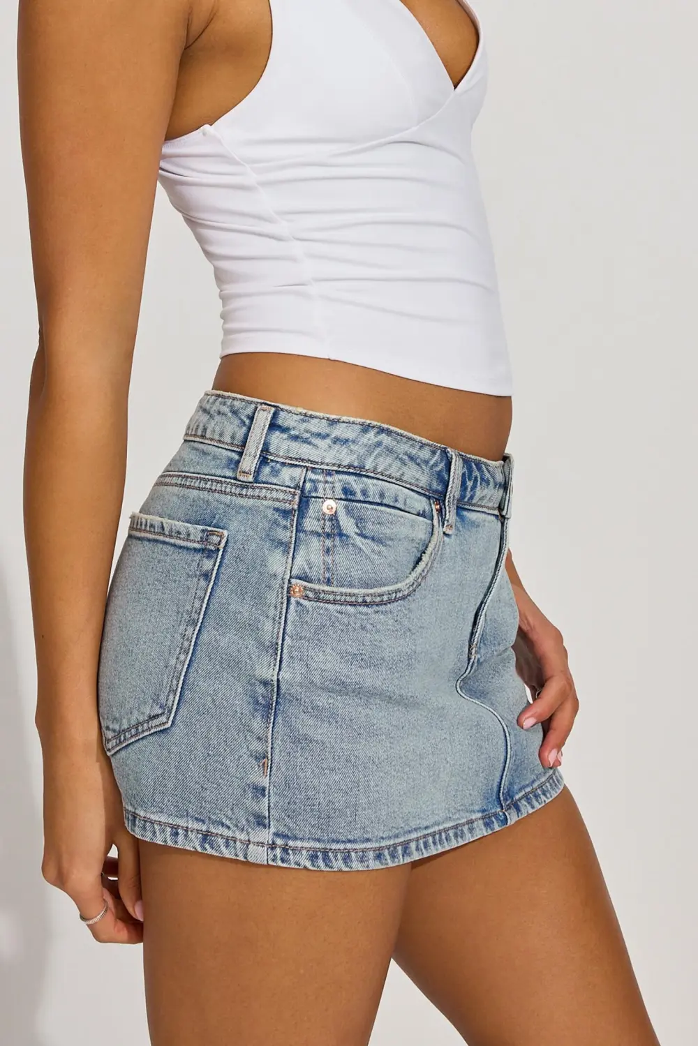 High Waisted Denim Micro Skirt