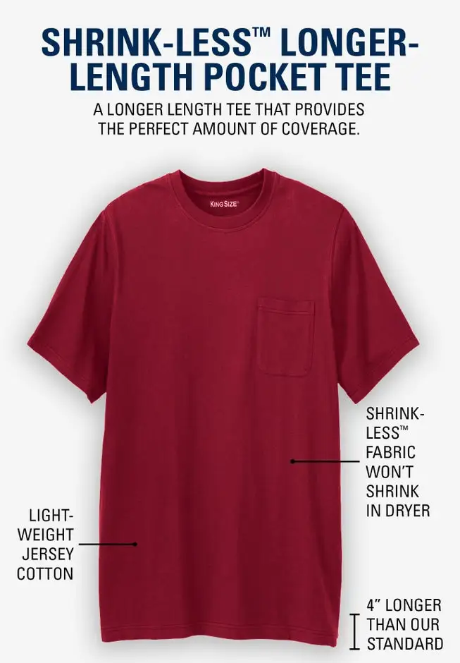 Shrink-Less Lightweight Longer-Length Crewneck Pocket T-Shirt