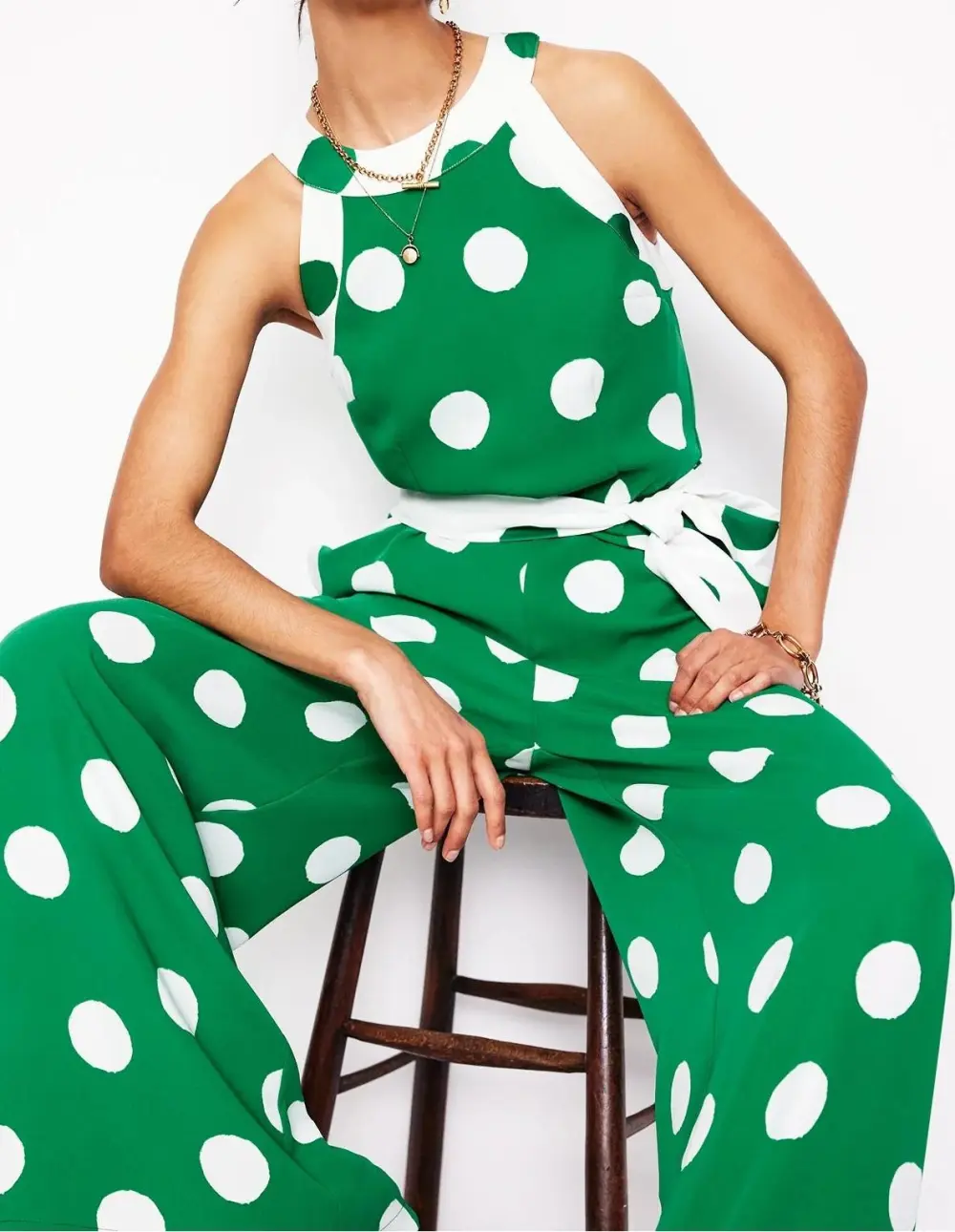 Green Polka - Dot Halter Jumpsuit