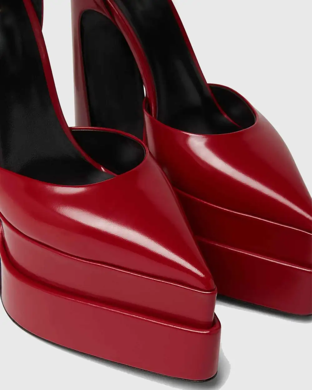 Leather Ankle Strap Platform Heels in Red