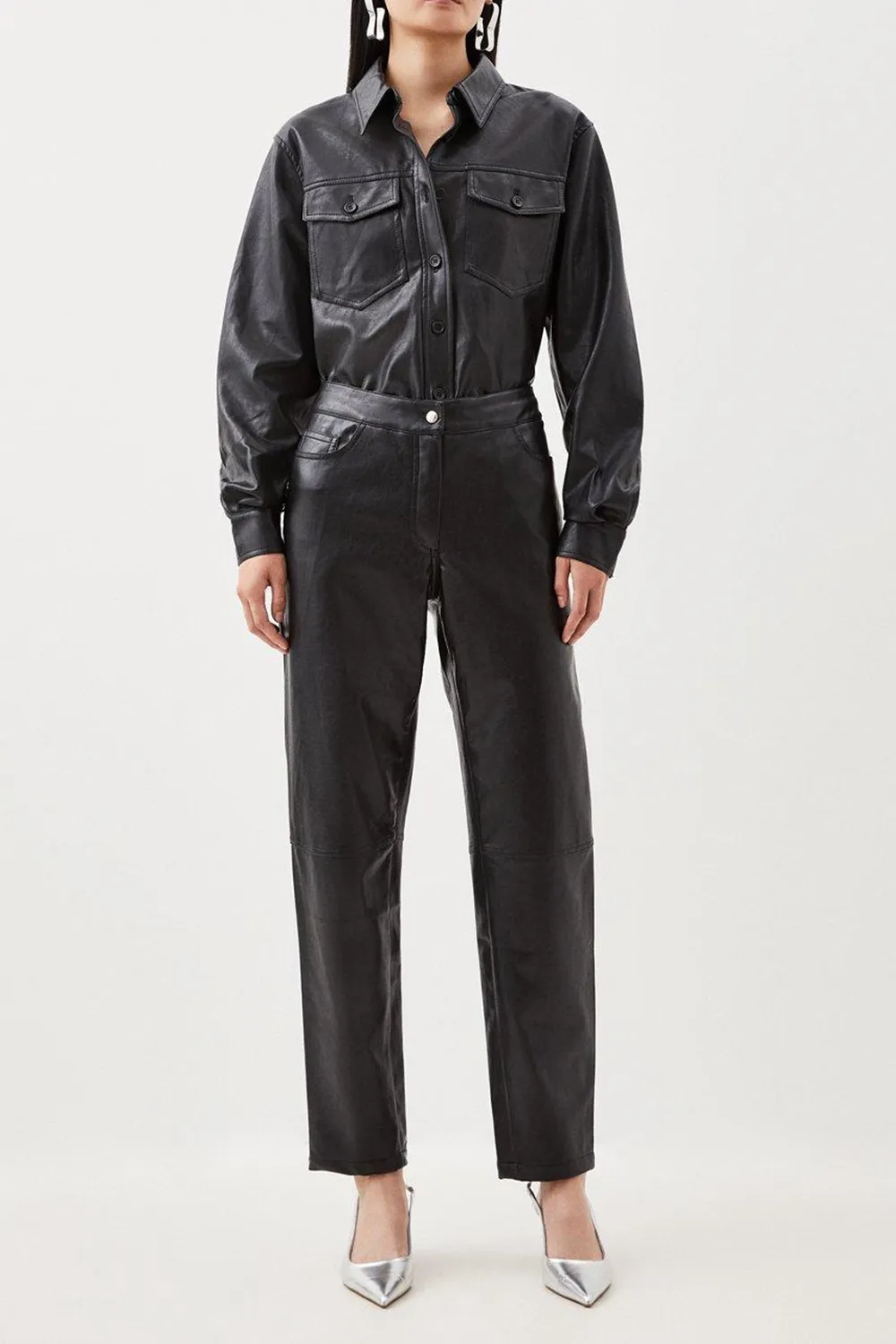 Faux Leather 5 Pocket Western Straight Leg Trousers