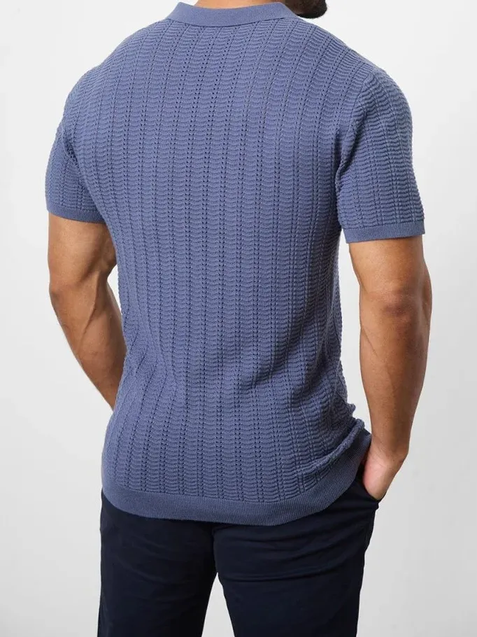 Slate Blue Soft Simple Cotton Textured Polo Shirt