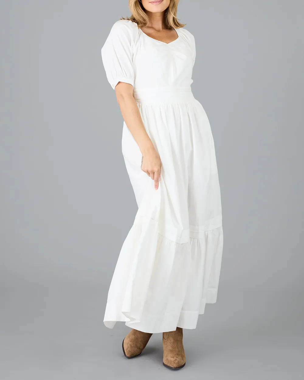 White Square Necked Tiered Maxi Dress