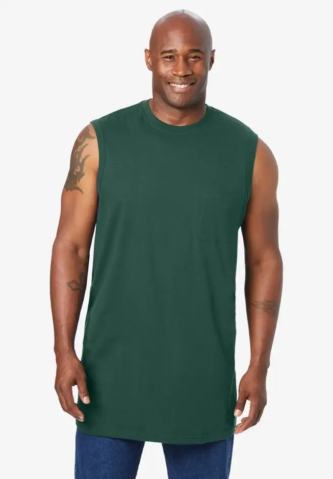 Shrink-Less Longer-Length Lightweight Muscle Pocket Tee
