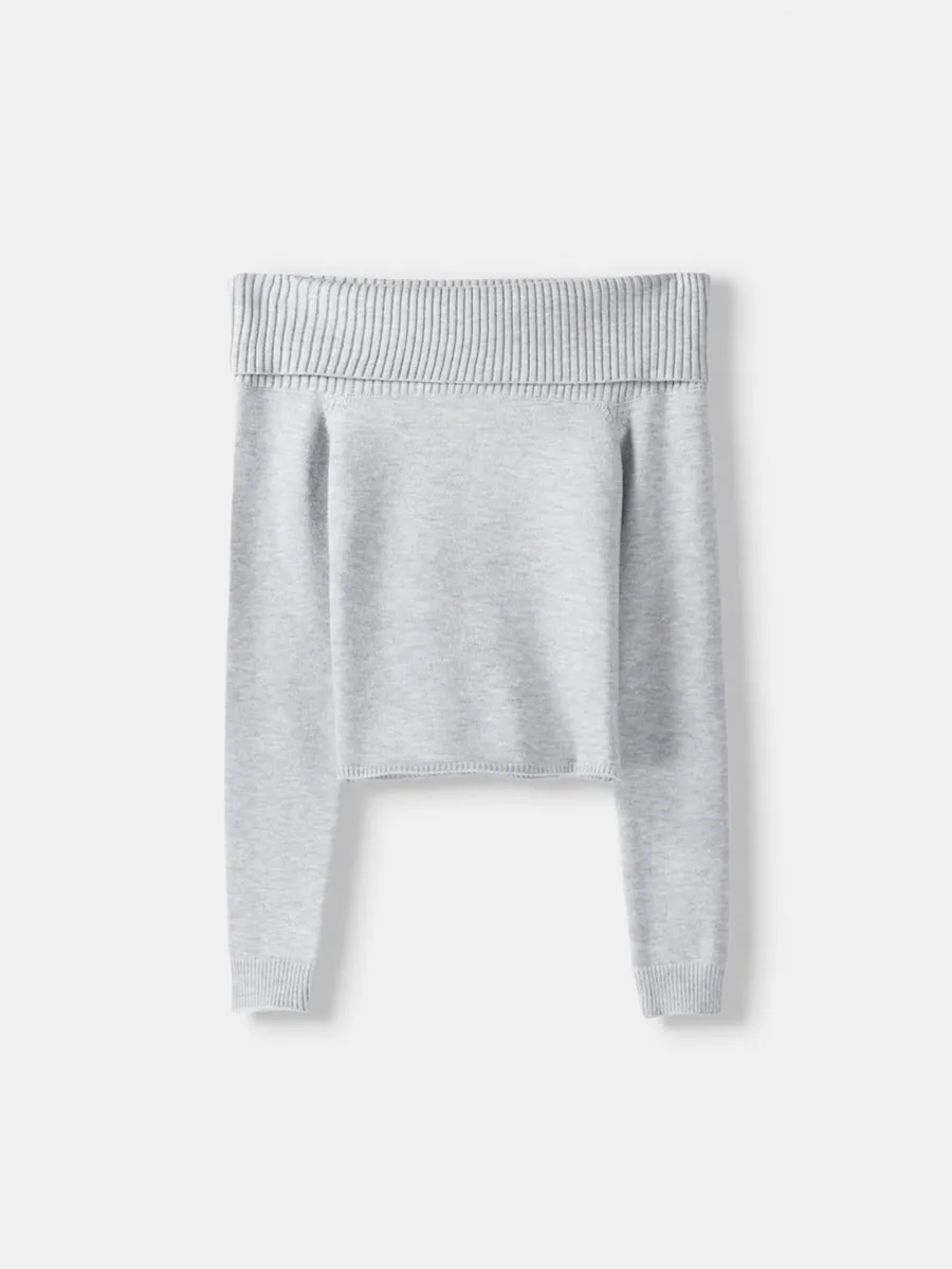 Off-Shoulder Long Sleeve Sweater Tops