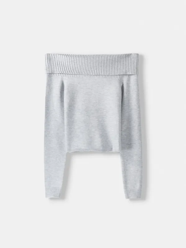 Off-Shoulder Long Sleeve Sweater Tops