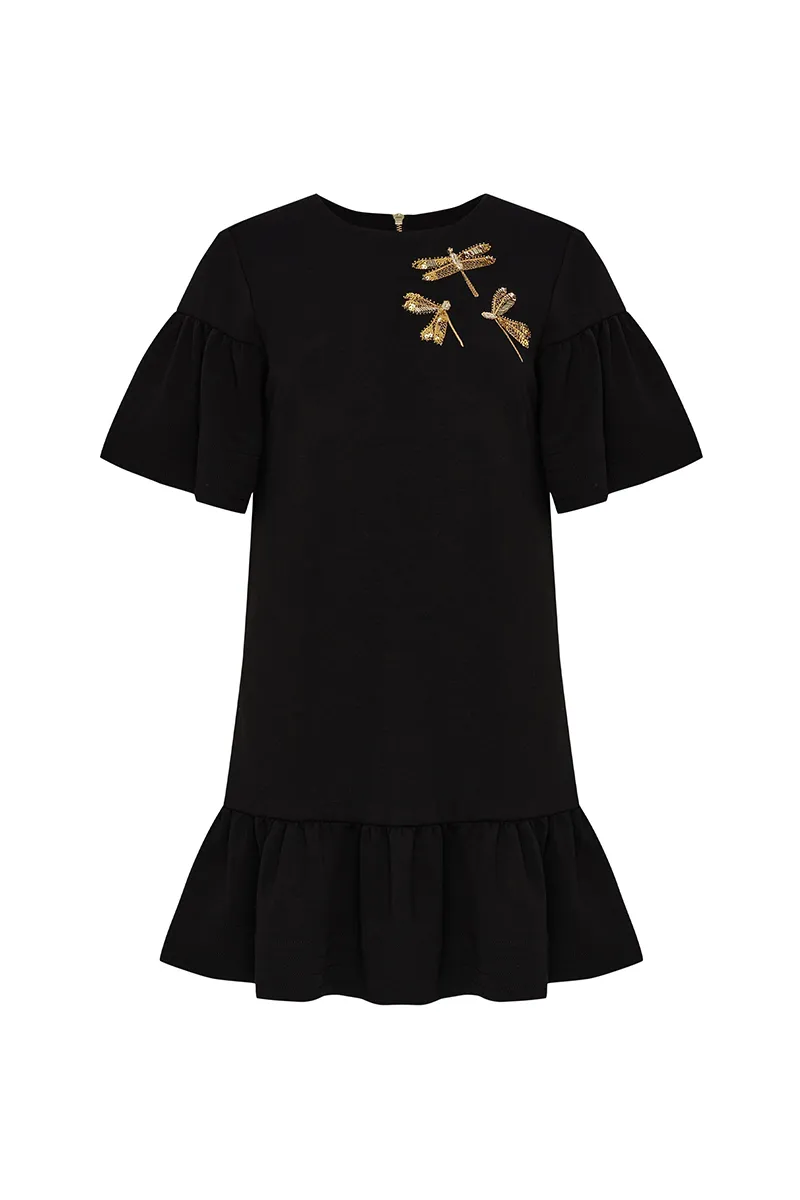 Dragonfly Embellished Ruffle Hem Dresses