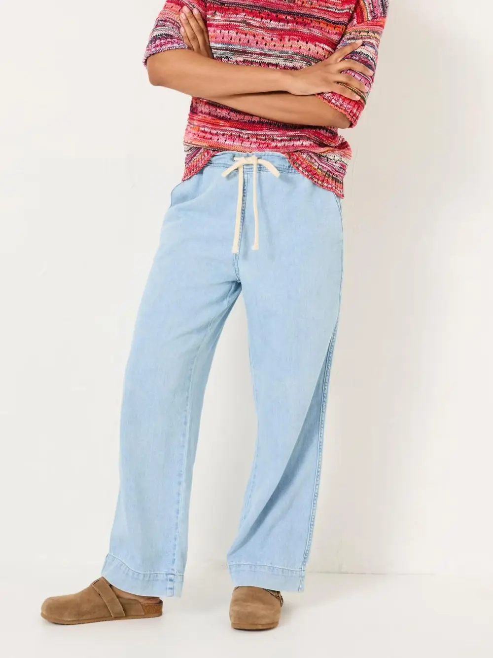 Light Blue Denim Straight Leg Drawstring Jeans