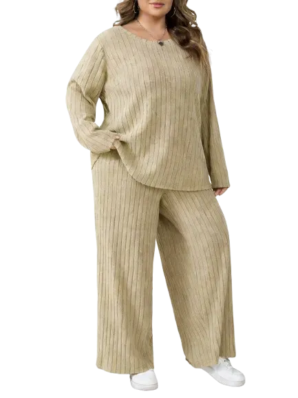 Plus Size Women's Casual Two-Piece T-Shirt & Pants Set