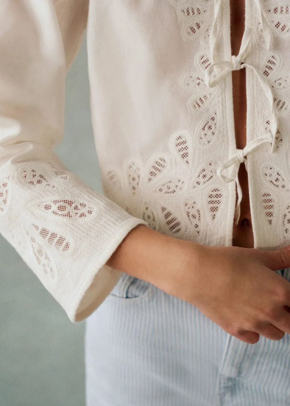 Beige Long Sleeved Crop Top