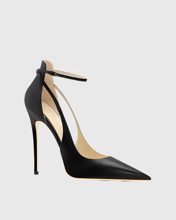 Side Cut Strap Pumps in Black