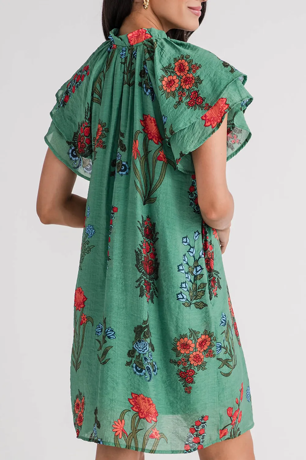 Medalion Printed Short Dress - Emerald