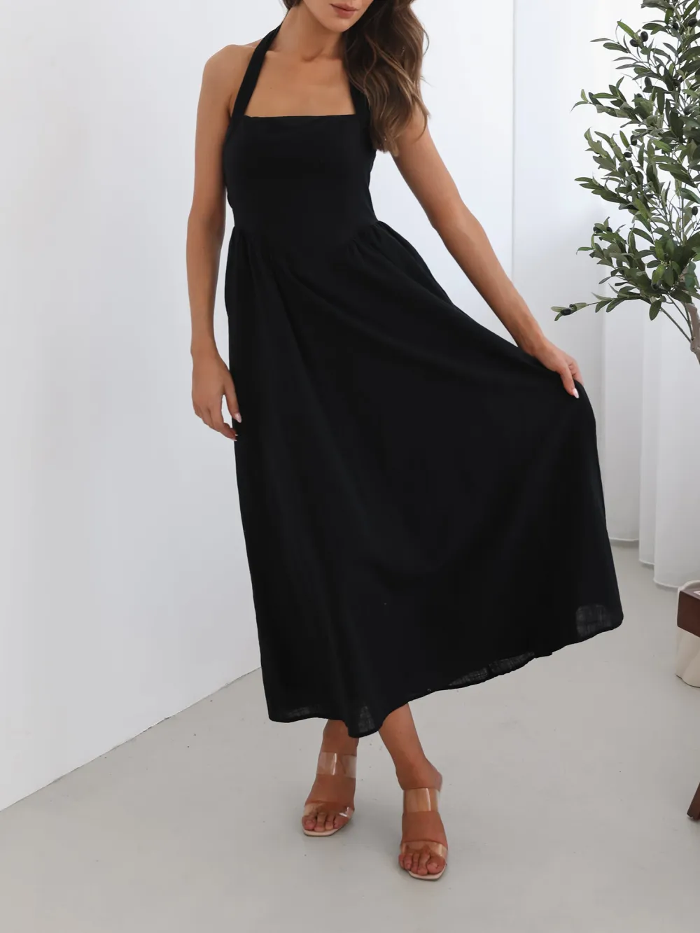 Black Casual Style Halter strap Dress