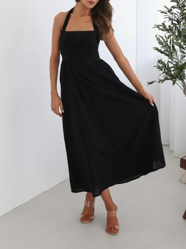Black Casual Style Halter strap Dress