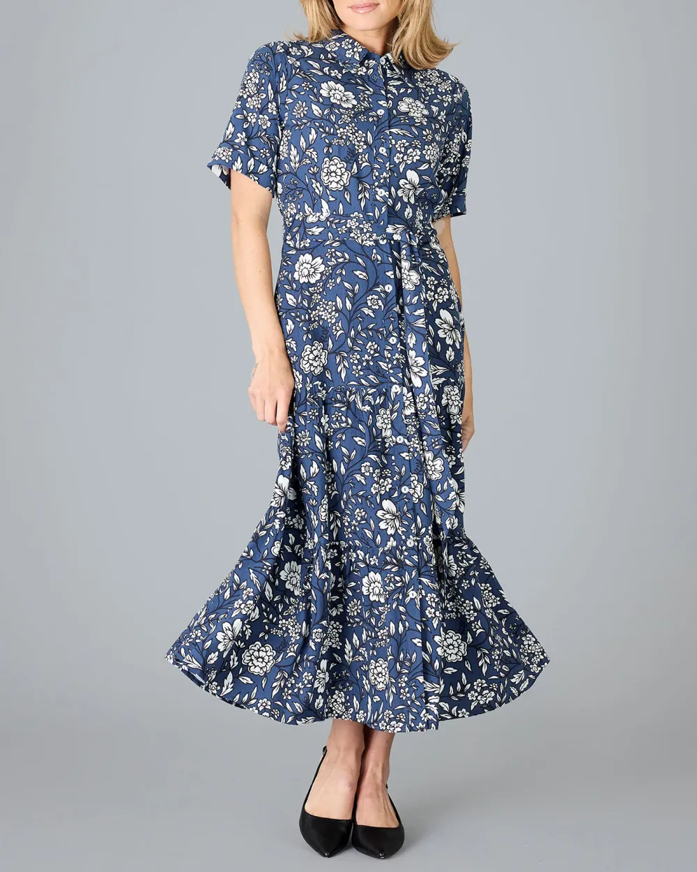 Blue Floral Print Maxi Dress