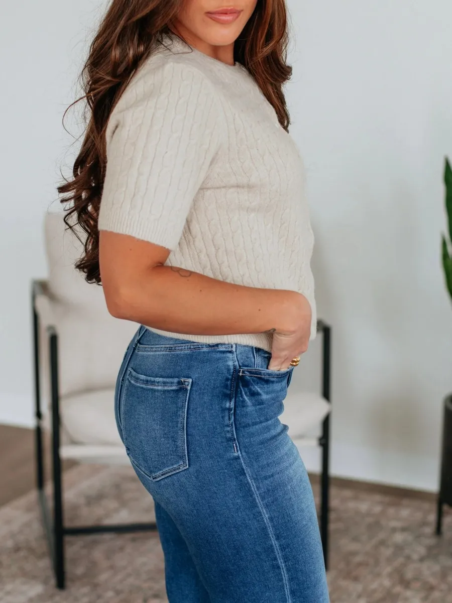 Cable Knit Short Sleeve Cardigan