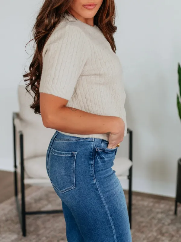 Cable Knit Short Sleeve Cardigan