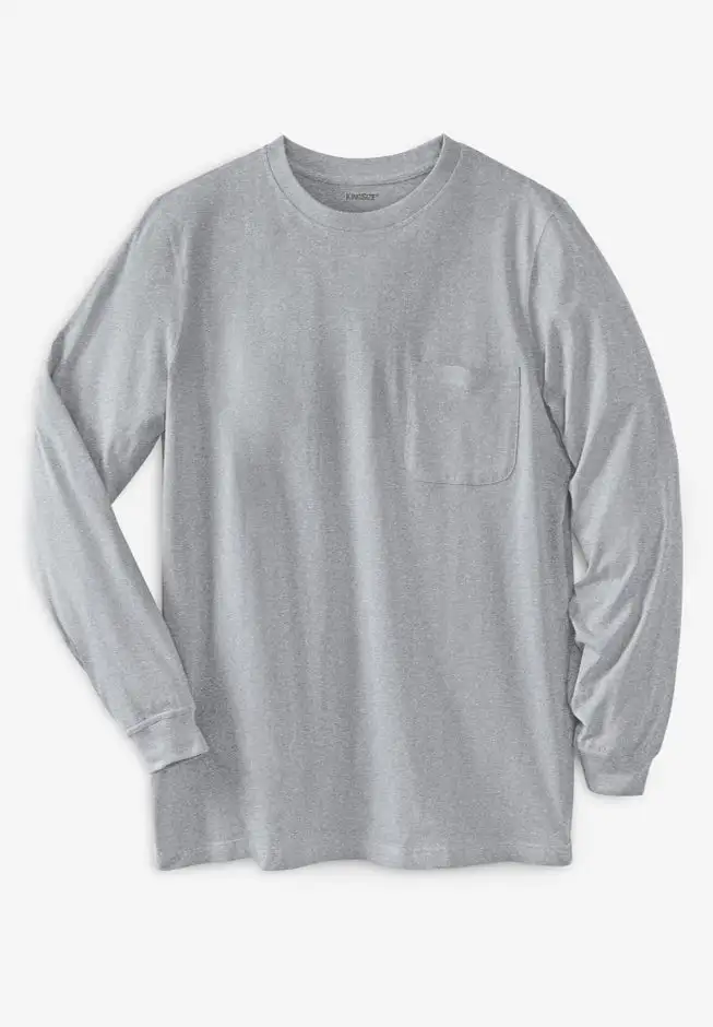Shrink-Less™ Lightweight Long-Sleeve Crewneck Pocket T-Shirt