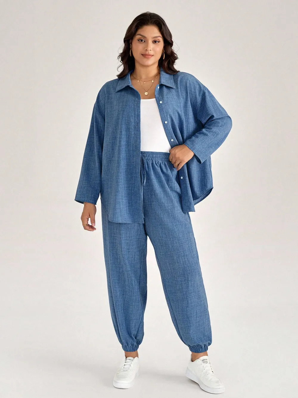 Women's Plus Size Fall-Winter Brown Drawstring Pants Suit