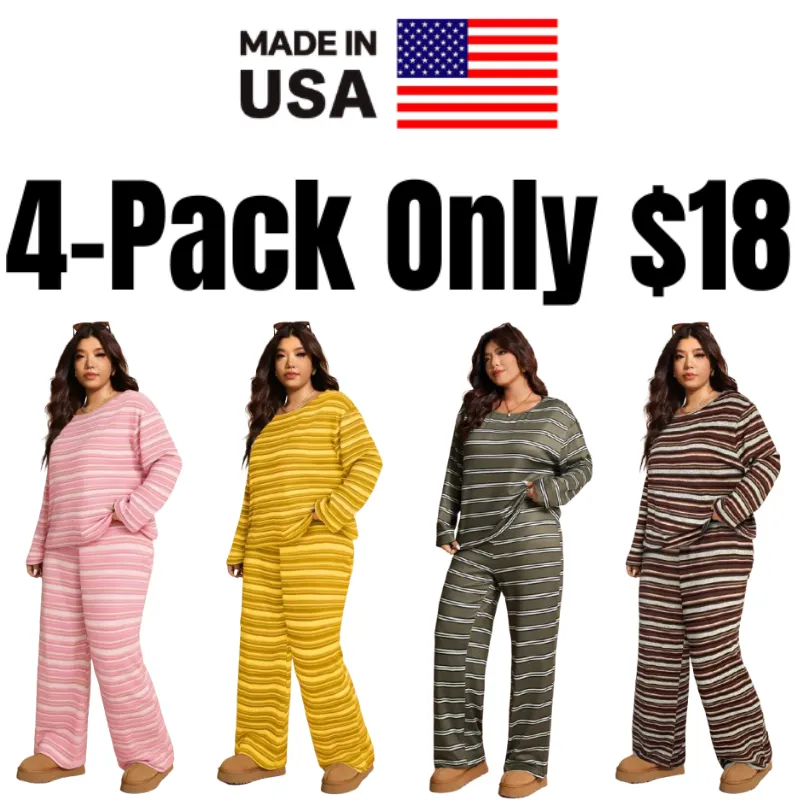 Plus Size Women's Winter Off-Shoulder Striped 2pc Set