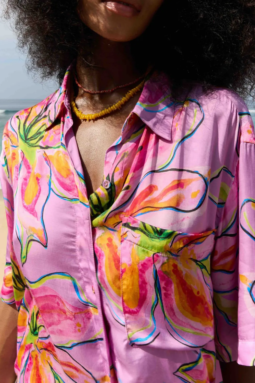 Lazy Vacation Style Lilac Lily Long-Sleeved Shirt