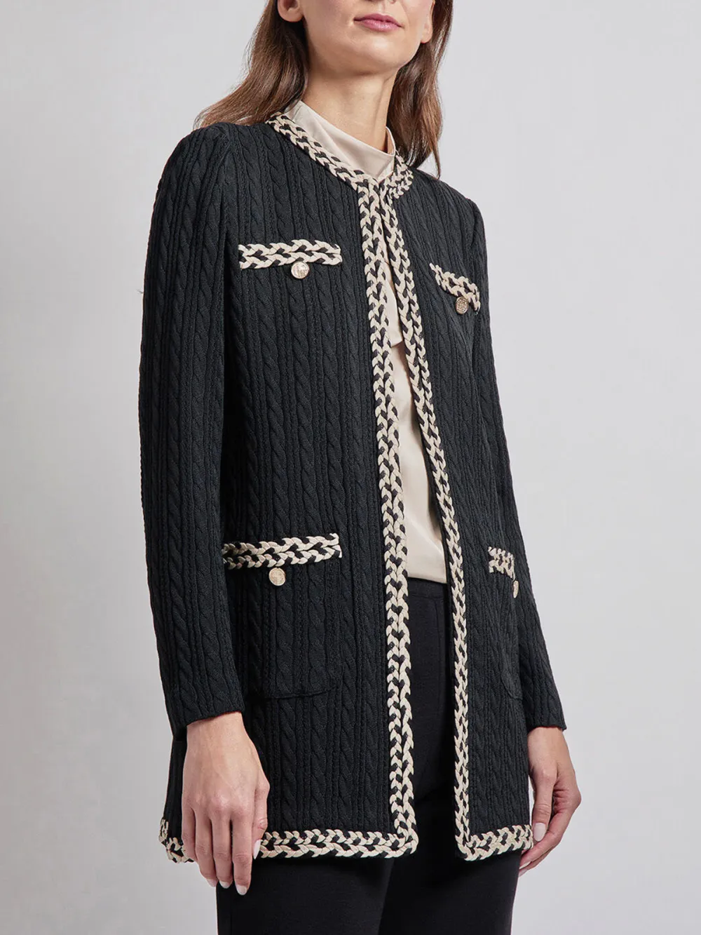 Color Blocking Long Sleeved Round Neck Jacket