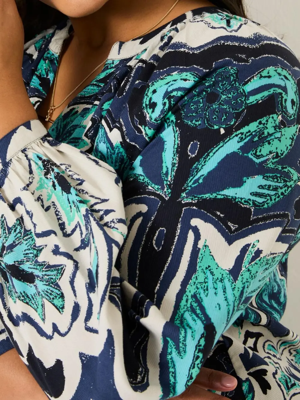 Green Floral Mirrored Long Sleeve Mini Dress