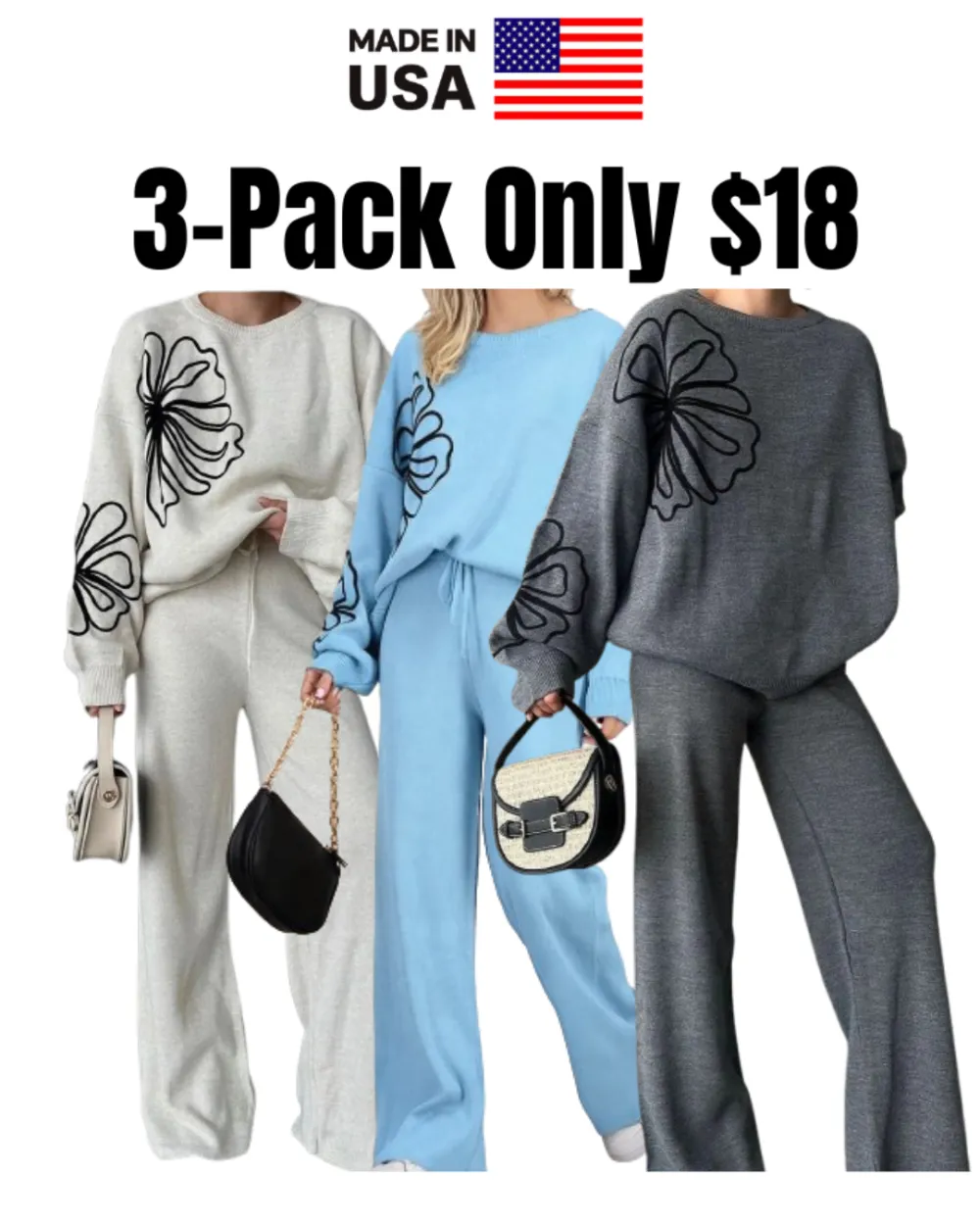 Casual Round Neck Knit Sweater with Pants Two Piece Pants Set