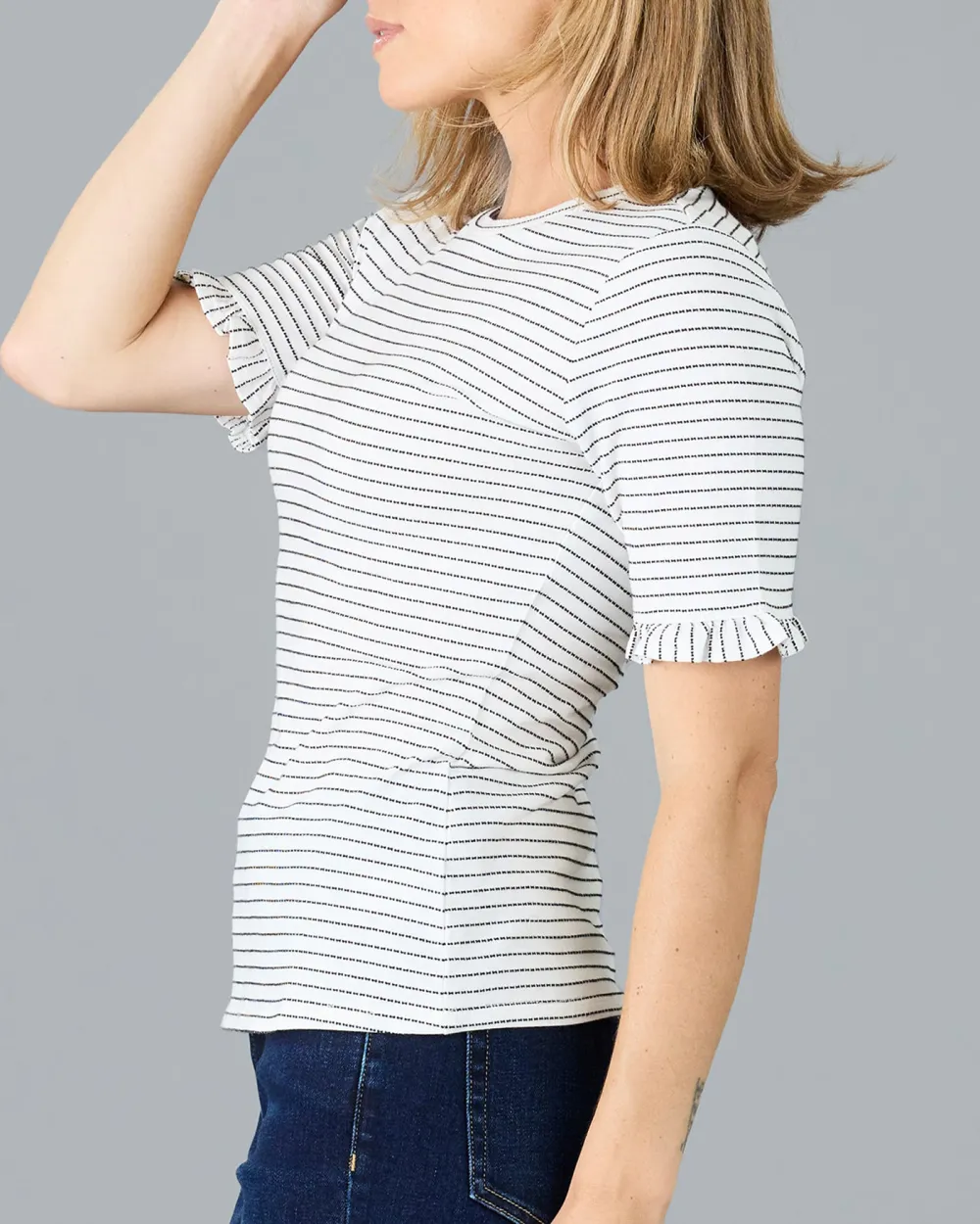 Striped Short-Sleeve T-Shirt With Ruffled Cuffs