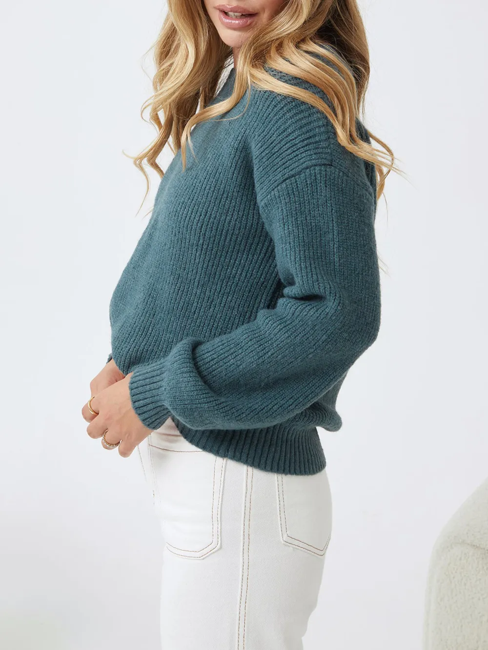 Petrol Casual Style Crew Neck Knit