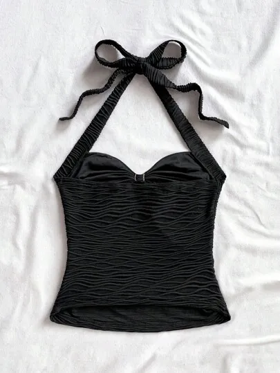 Floral Buckle Halter Tank Top