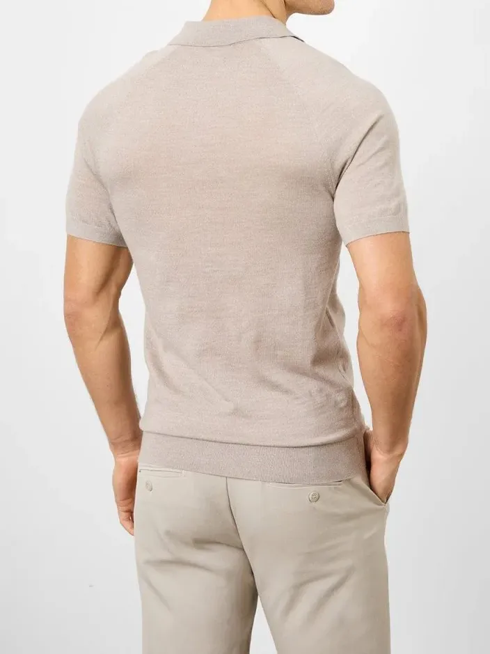 Wheat Marl Merino Wool Soft Simple Polo Shirt