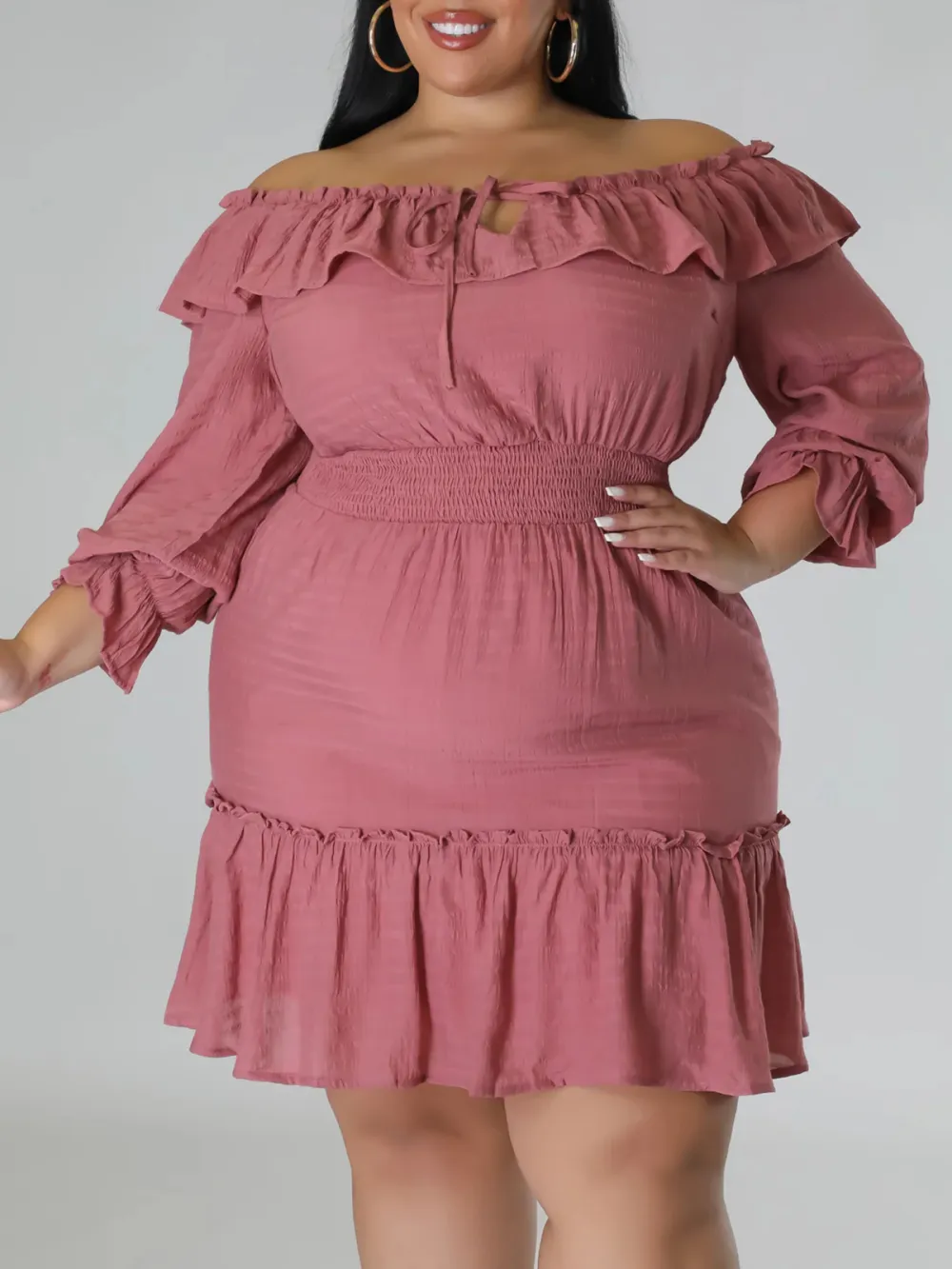 Straight Neck Tie Front Dress