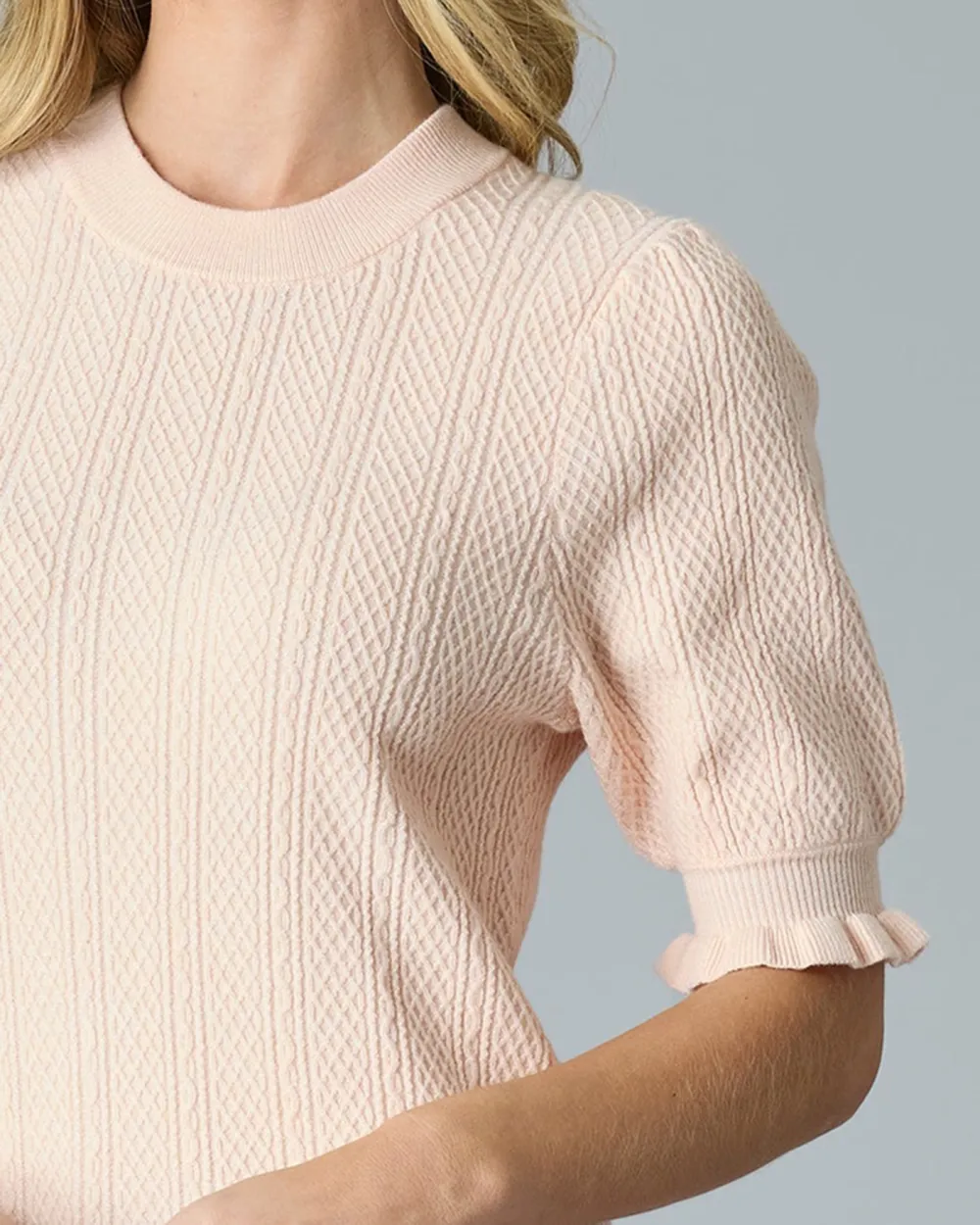Pale Dogwood Ruffled Short Sleeves Sweater