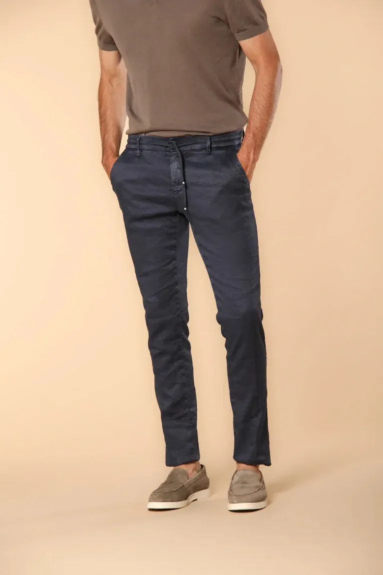 Men's Navy Blue cotton and linen slim trousers