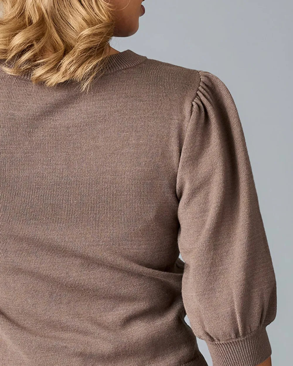 Puff Style Long Sleeves Brown Sweater
