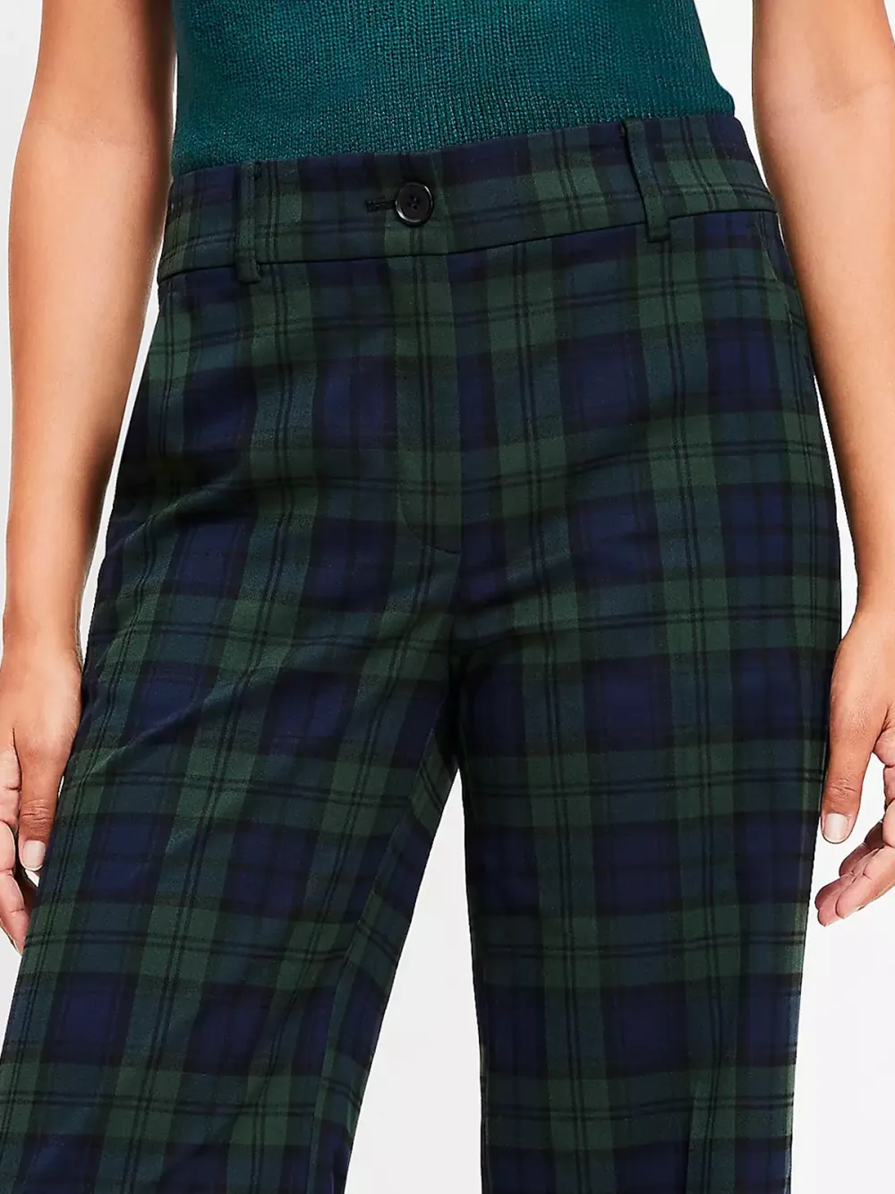 Straight Cropped Cuff Pant In Plaid Brushed Flannel