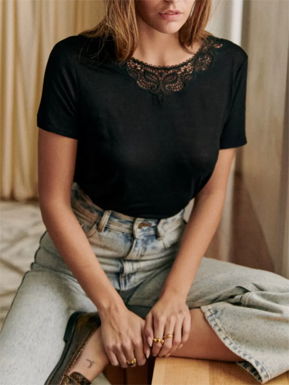 Linen Patchwork Lace T-Shirt