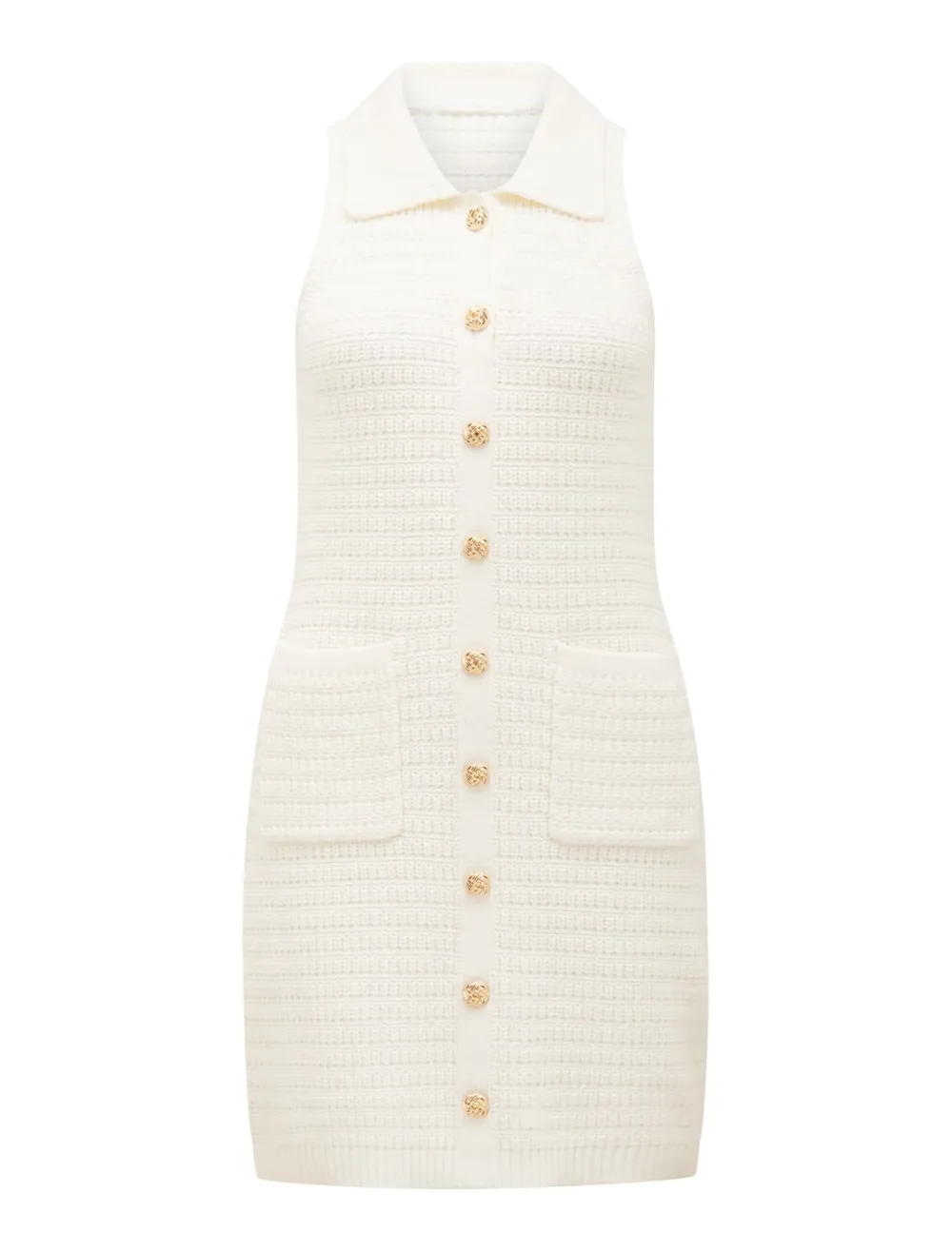 White Textured Knit Mini Dress