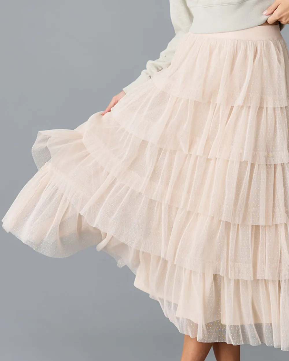 Light Pink Tiered Tulle Maxi Skirt