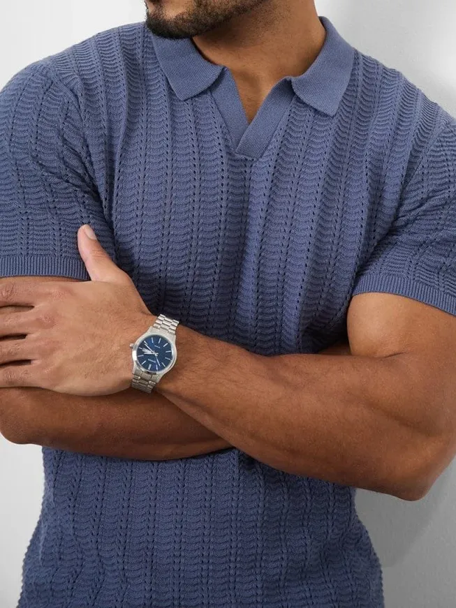 Slate Blue Soft Simple Cotton Textured Polo Shirt