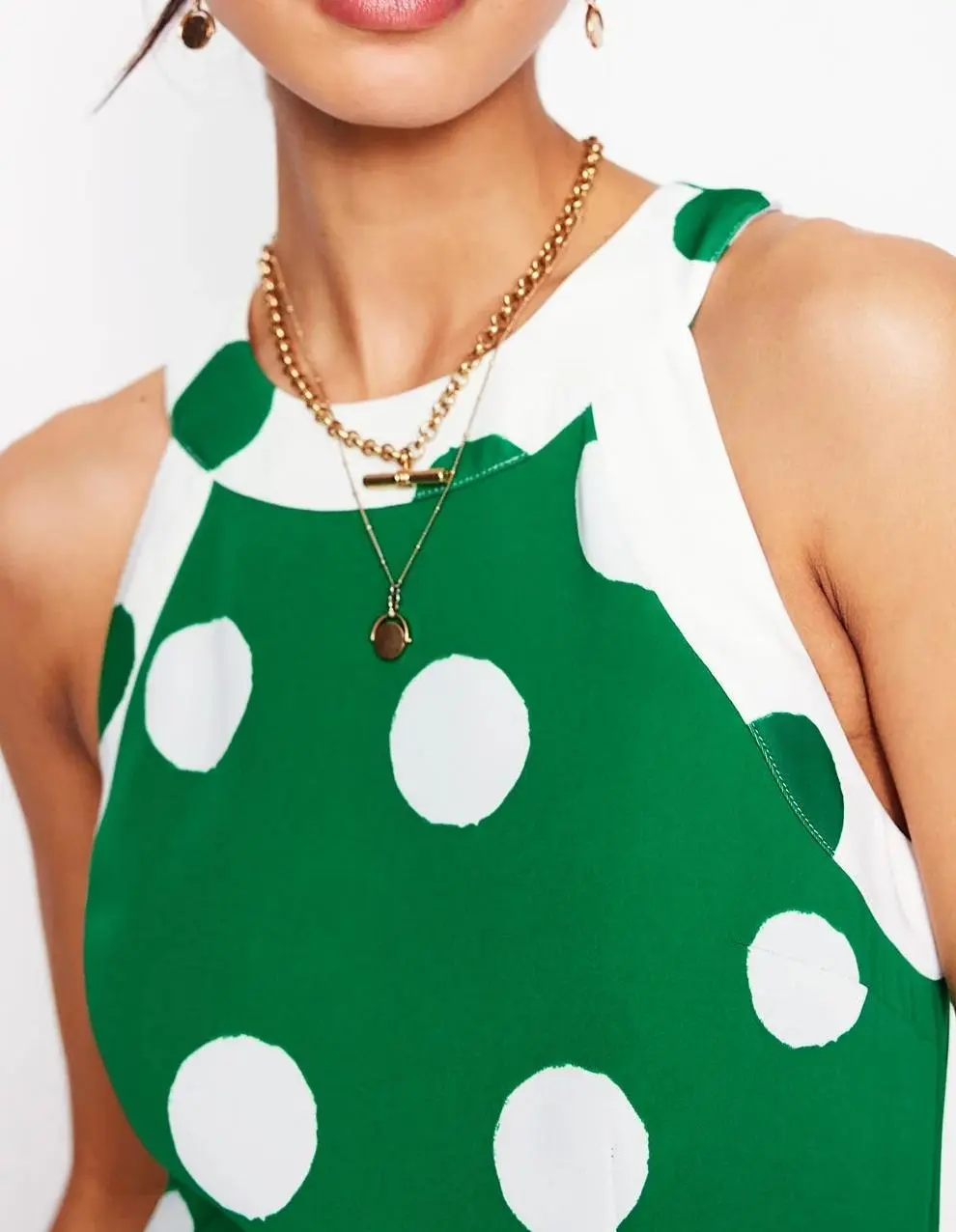 Green Polka - Dot Halter Jumpsuit