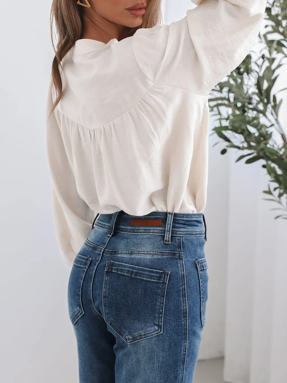 Cream Long Sleeves Print Blouse