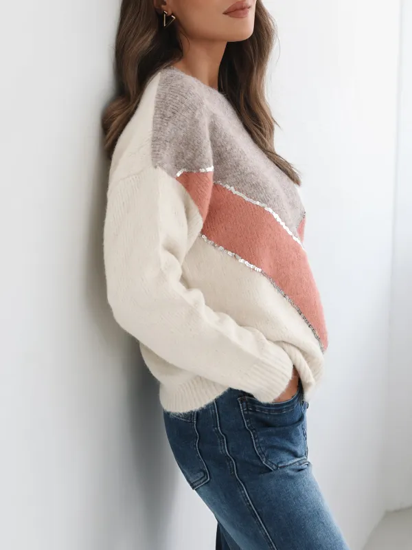 Multi Crew Neck Knit Top