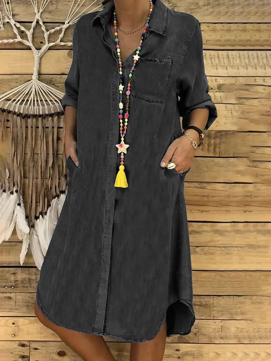 Casual Lapel Solid Denim Dress