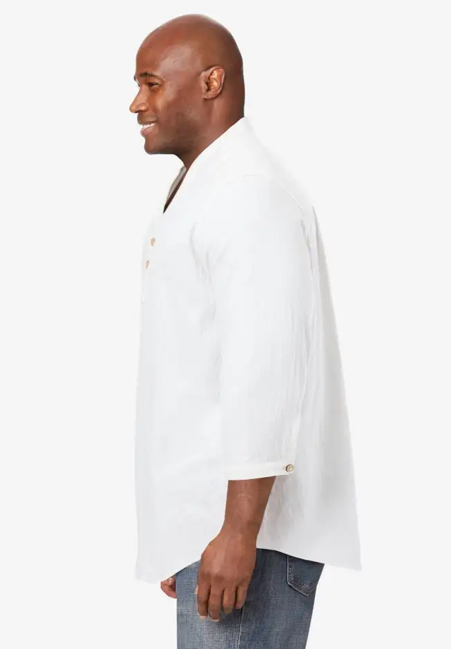 Gauze Mandarin Collar 3/4 Sleeve Shirt