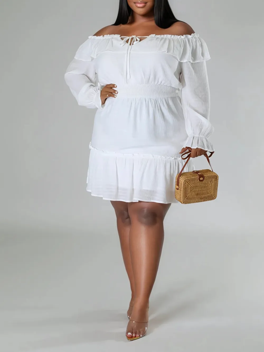 Straight Neck Tie Front Dress