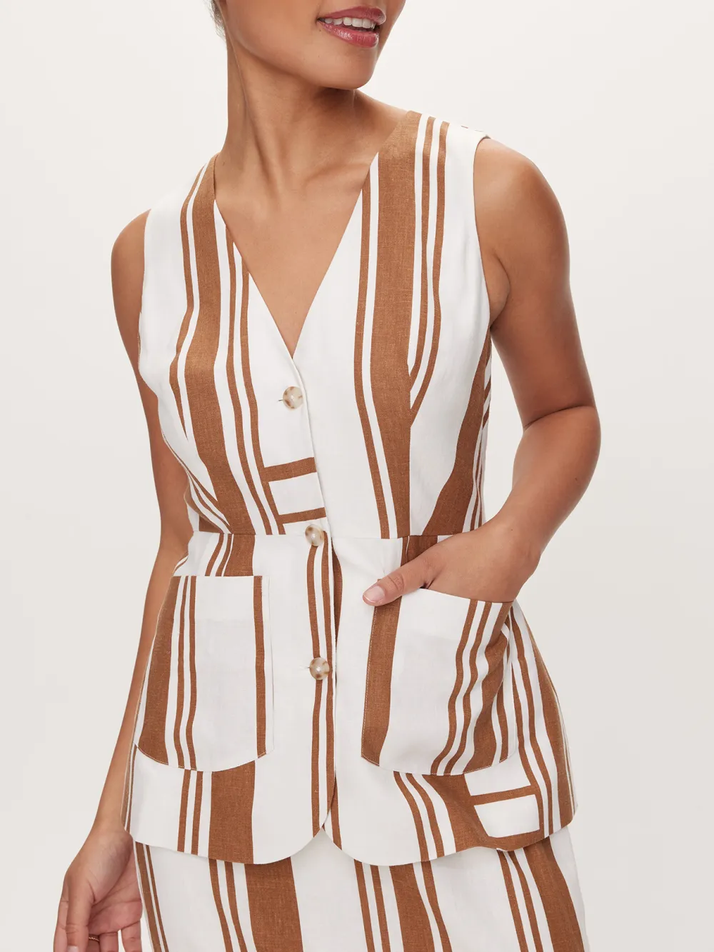 Linen Blend Long Vest