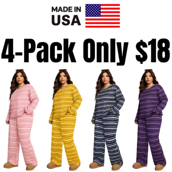 Plus Size Women's Winter Off-Shoulder Striped 2pc Set