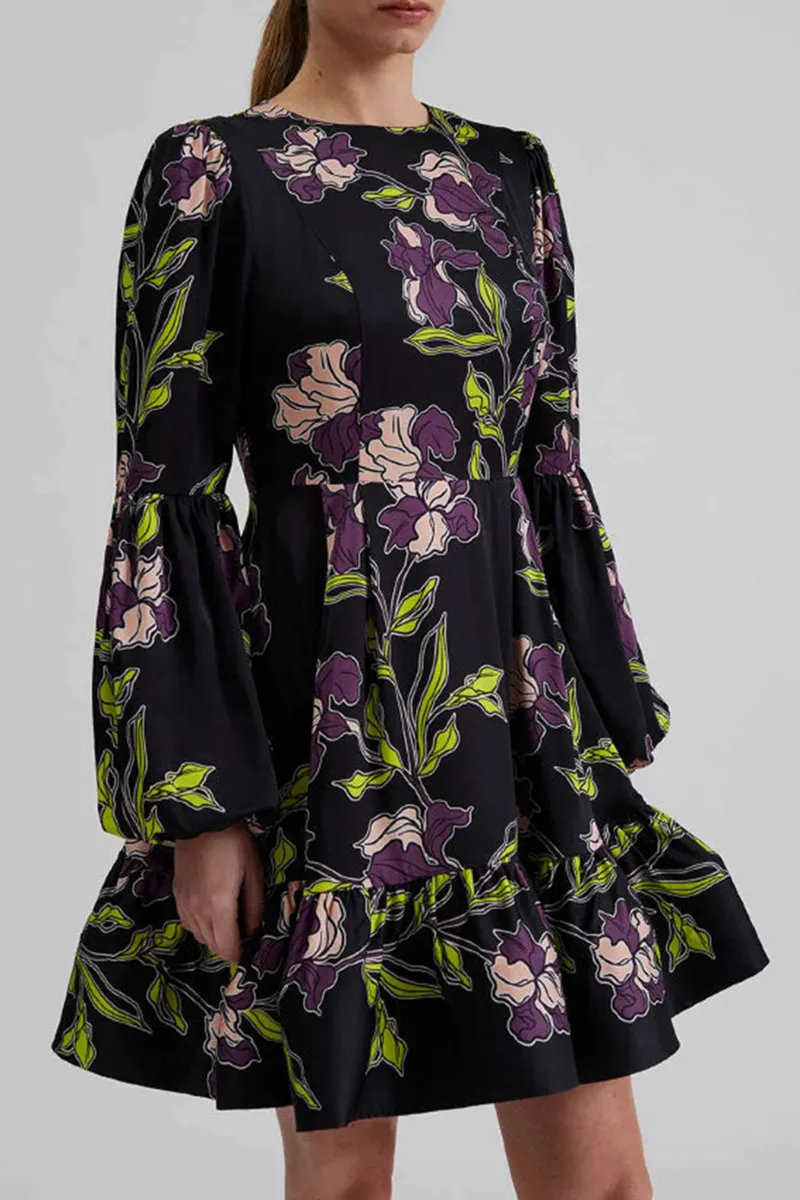 Floral Patterned Flare Mini Dresses